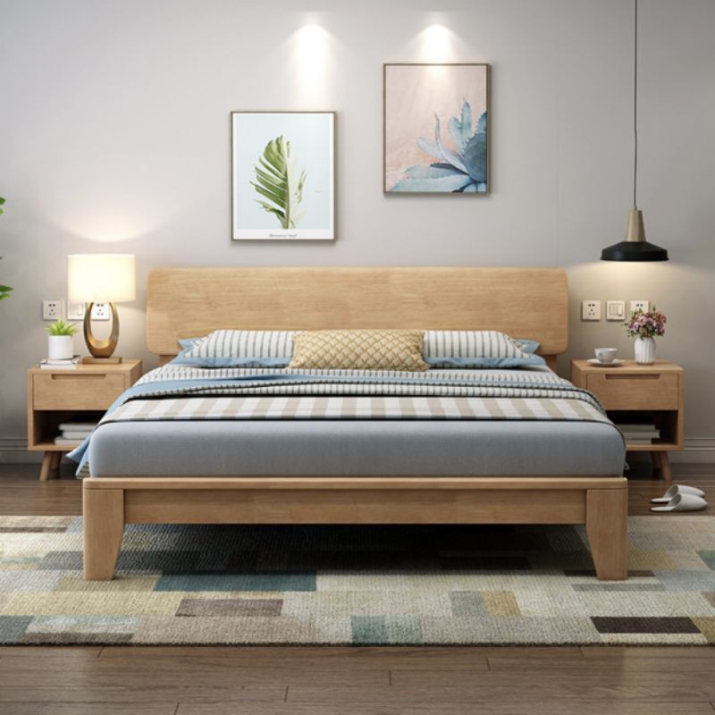 Nordic Solid Wood Bed Frame Simple, Muji Queen Bed
