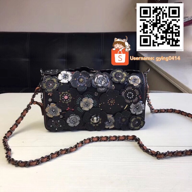 Coach Dinky Black Glovetanned Leather Tooled Tea Rose Sling Bag Beg Women  21586 | Shopee Malaysia