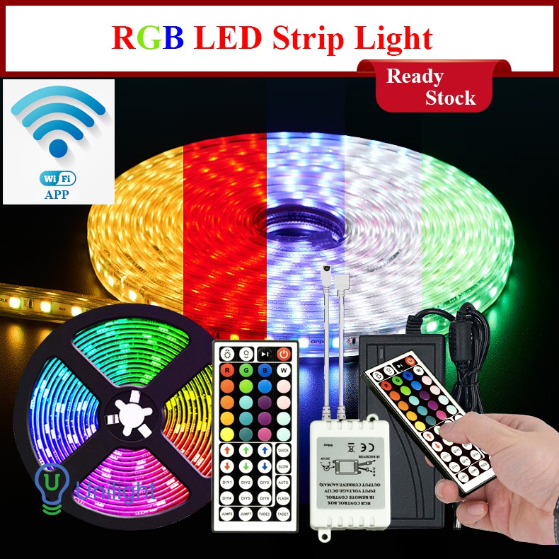 READY STOCK 5-20M RGB Strip Light 2835 5050 LED with (IR Remote control ...