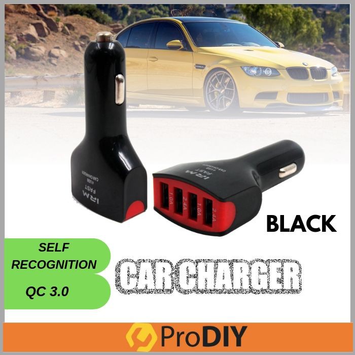 S05 4-Port 3.0 USB Fast Car Charger Black White