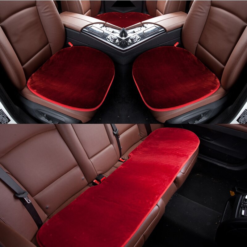 3pcs Set Car Accessories Warm Faux Fur, Red Faux Fur Car Seat Covers
