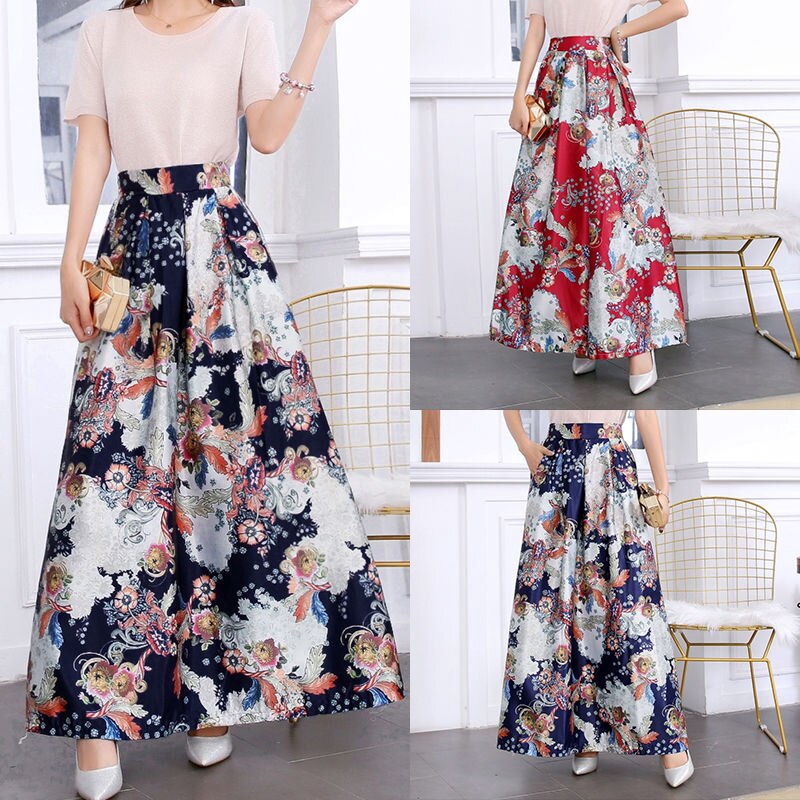 floral print maxi skirt with pockets