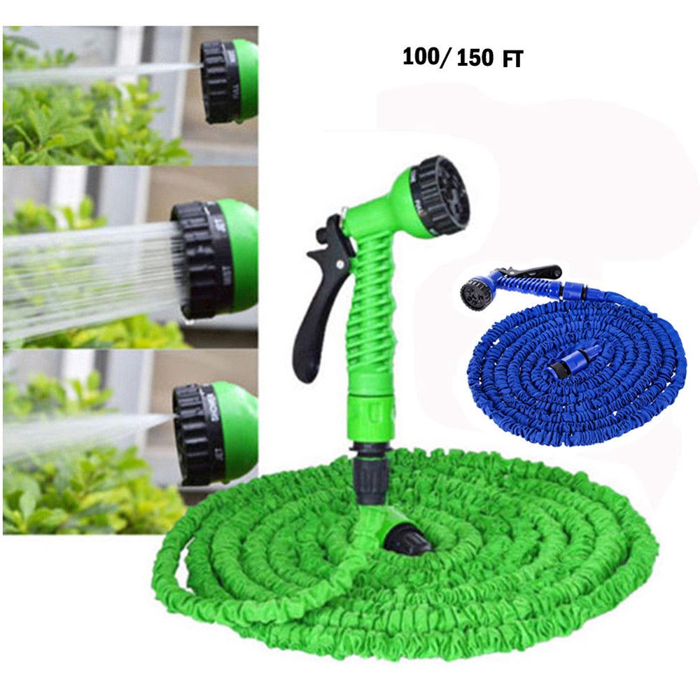 Deluxe 100 150 200 Ft Expandable Flexible Garden Water Hose Spray Nozzle