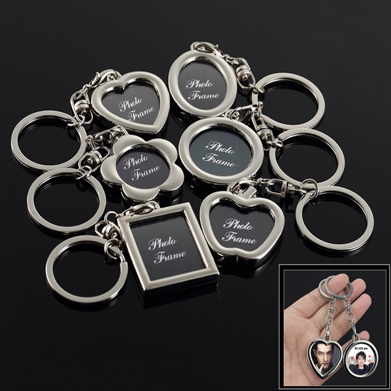 Wholesale DIY Insert Photo Frame Picture Holder Alloy keychain Heart-shaped Square Couple Souvenir Jewelry Accessories