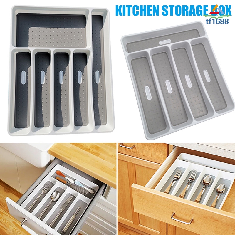 Kitchen Drawer Organizer Tray Spoon Cutlery Box Portable Storage