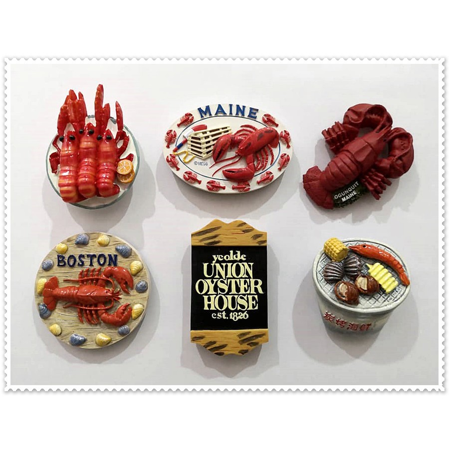 [BB3] Food Fridge Magnet Collection ~ Prawn / Lobster / Seafood / Mix Grill / Meat / Oyster / Boston / Barcelona / Maine