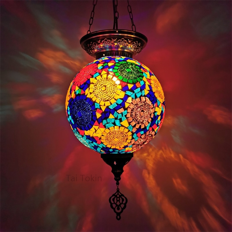 ✿Free Gift✿Turkish Moroccan Pendant Light Handmade Mosaic Stained Glass Corridor Stairwell Cafe Restaurant Hanging Light Lamp