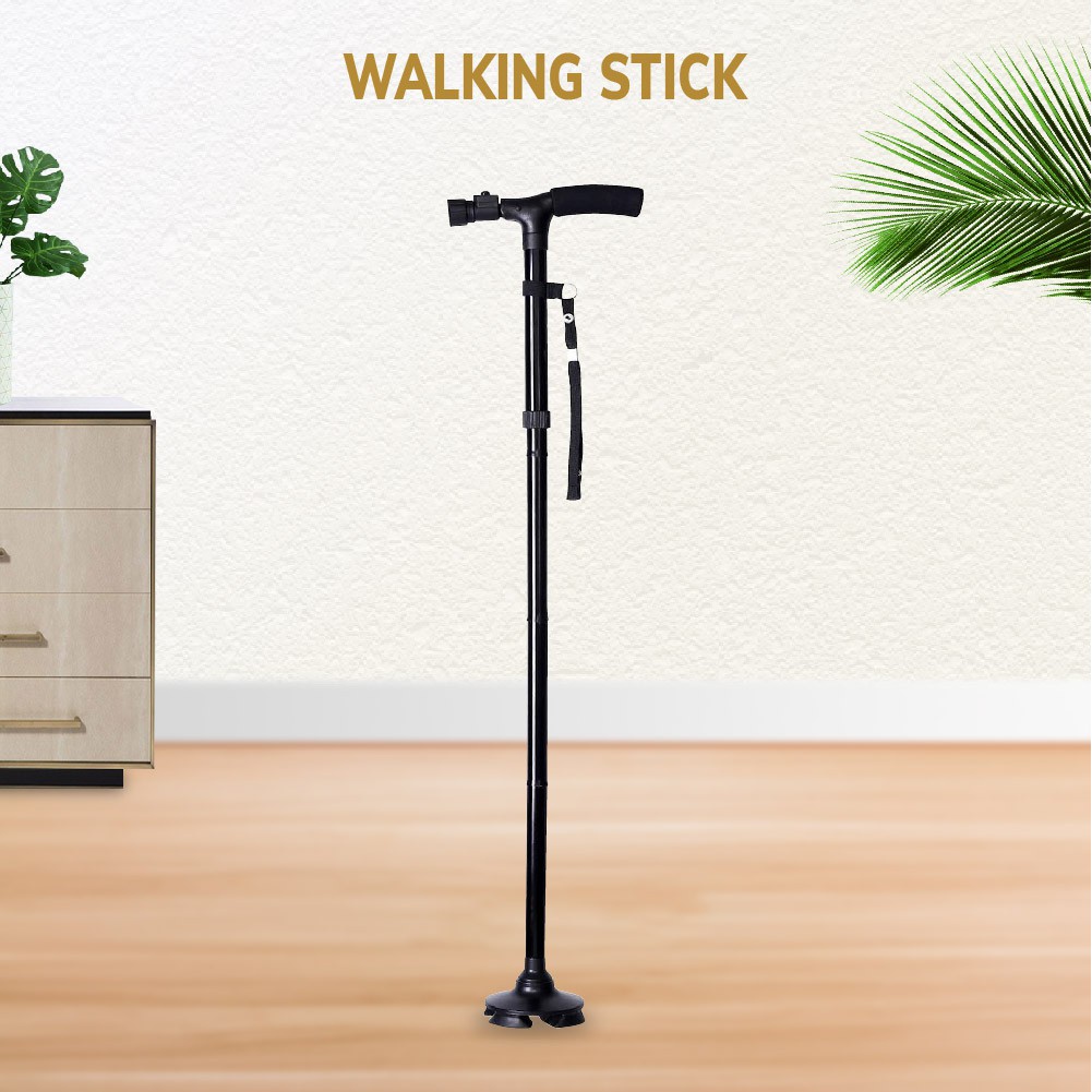 Tongkat Lipat Bantu Jalan ☀ Walking Stick Foldable Adjust Height Tongkat Cane Pivot LED (Black) 老人拐杖