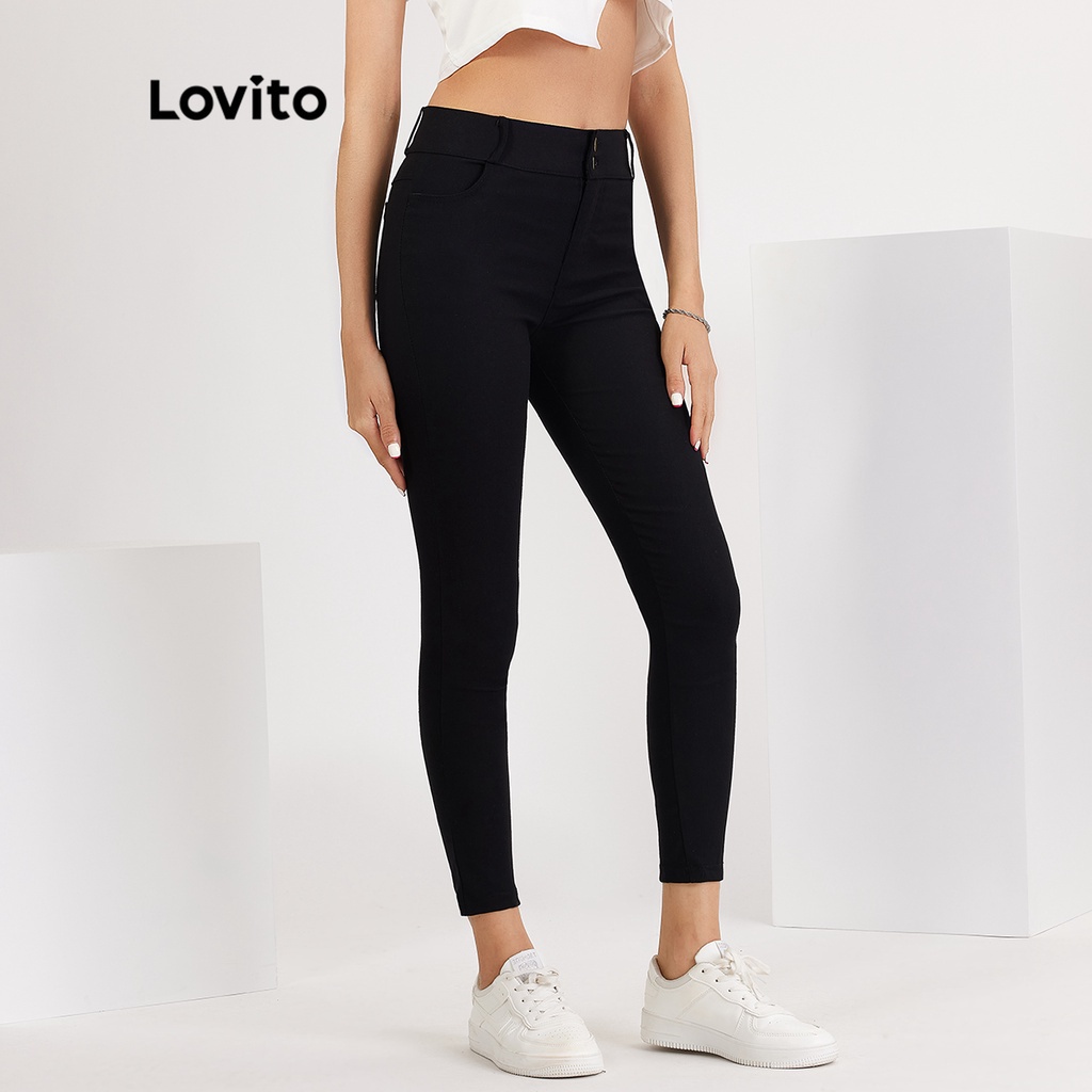 Multi Have Lovito Casual Double Button Pocket Leggings L18X049 (Black) Legging Kasual Saku Kancing Ganda (Hitam) Purpose - Image 2