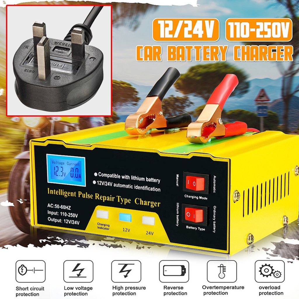 [Local Stock] Metal 180W 12V 24V Car Battery Charger Motorcycle Lorry Repair Charging Pengecas Bateri Kereta Motorsikal