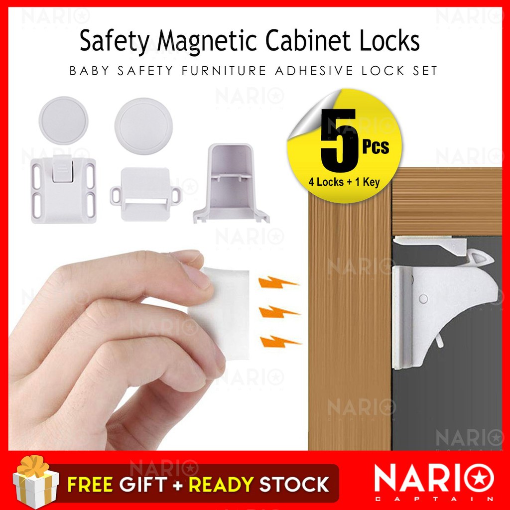 Nario 4 Baby Safety Locks 1 Key Magnetic Cabinet Locks Adhesive