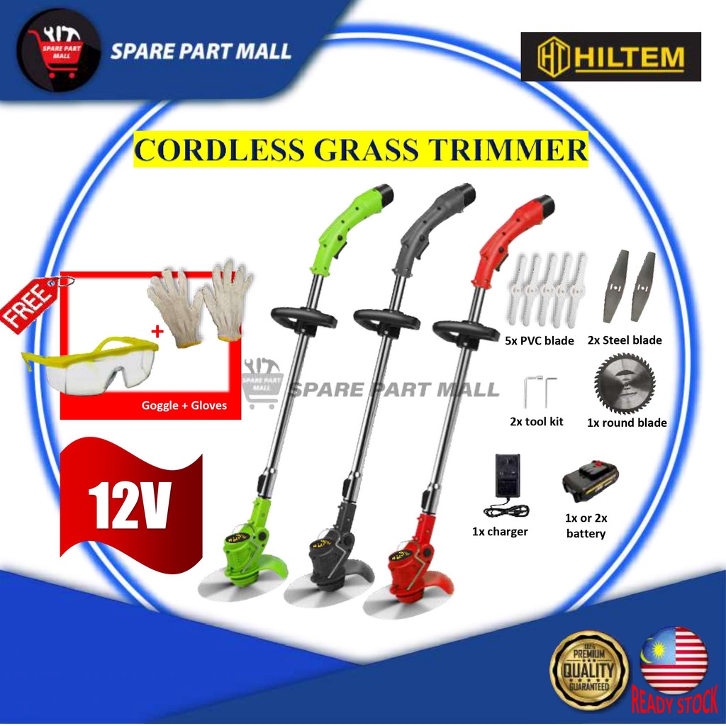 Hiltem Cordless Grass Trimmer 12v 88vf Li On Battery Electric Brush