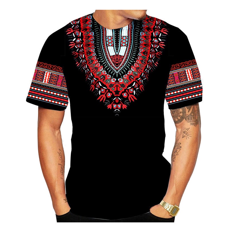 Summer Vintage Ethnic Fashion African Print Men and Women T-shirts Ethnic Folk Tees Tops Clothes Casual Short Sleeved Graphic Tshirts