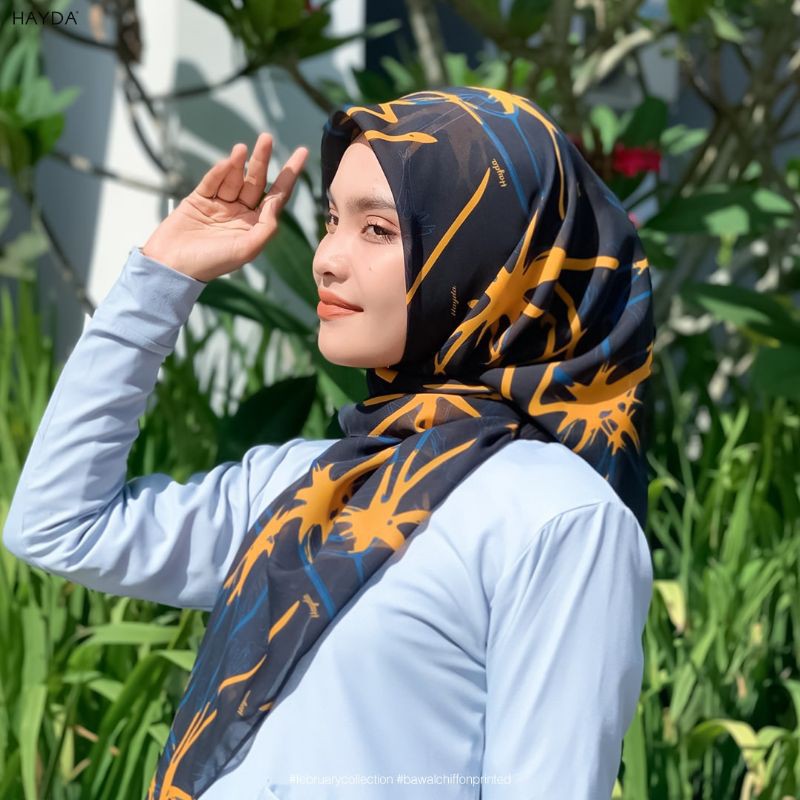 HAYDA SCARF BAWAL CHIFFON PRINTED OPHELIA SAFFRON - sue_ana92