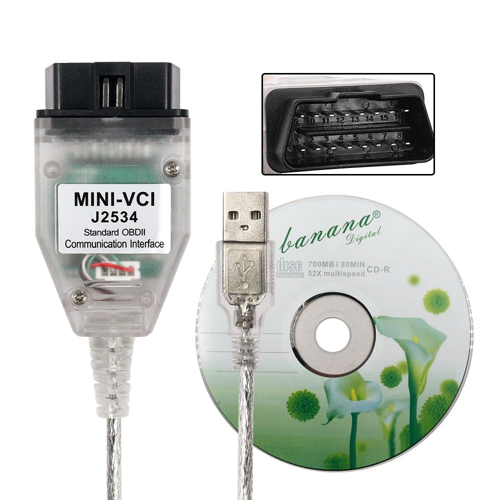 OBD2 diagnostische kabel, efficiënte vervanging van de Mini VCI kabel van kunststof voor K-line ISO 9141, KWP 2000 ISO 14230-4