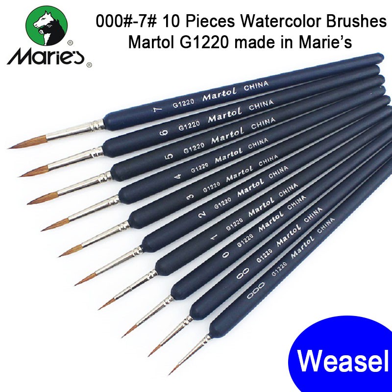 Martol G1220 Weasel hair Brush Watercolor Gouache Acrylic Oil Fine Scriptliner Painting Brush 10pcs(000#-7#)