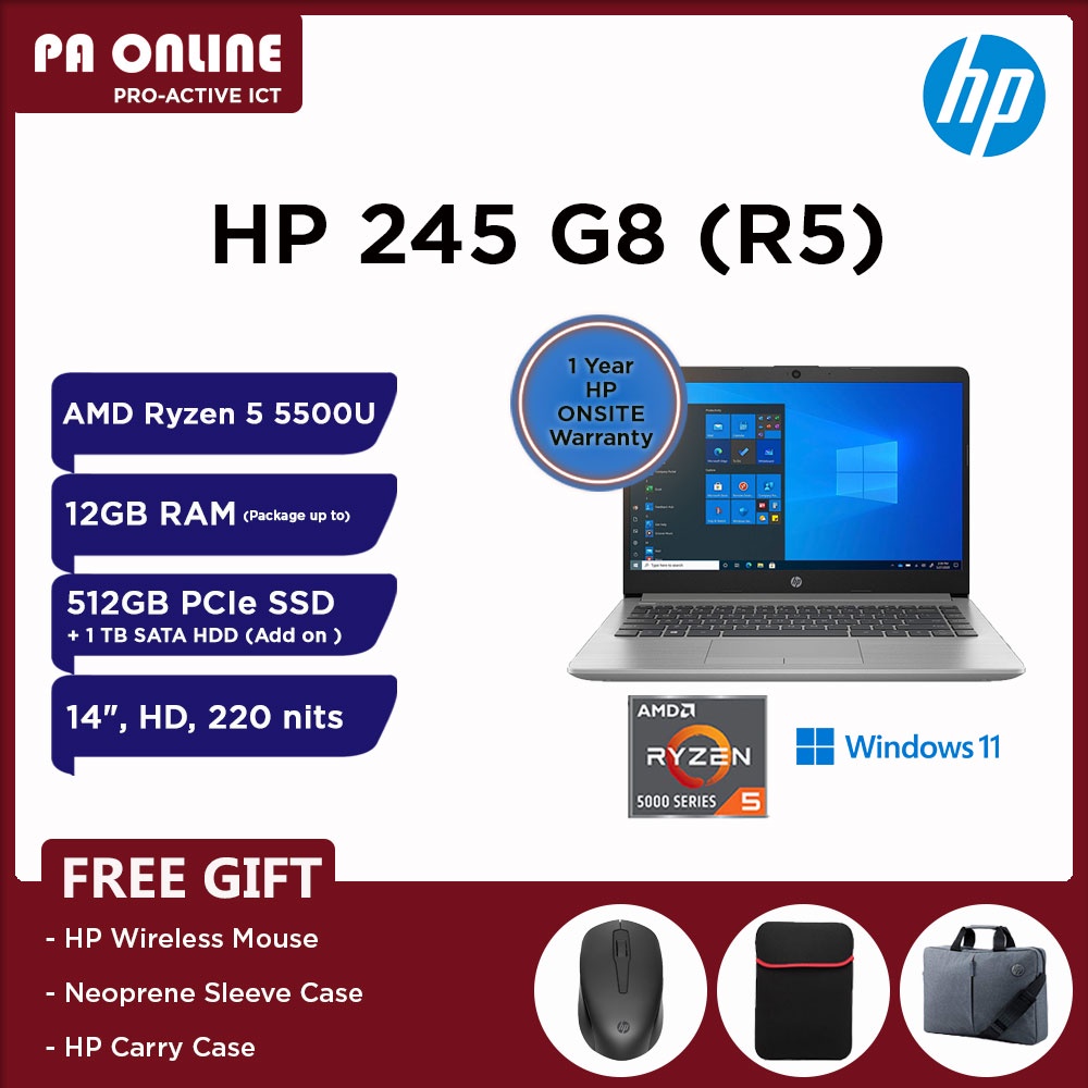 Hp 245 G8 Amd Ryzen 5 5500u 4gb 12gb Ram 512gb Ssd 14 Hd Led Radeon Vega 8 Graphics Win 6868