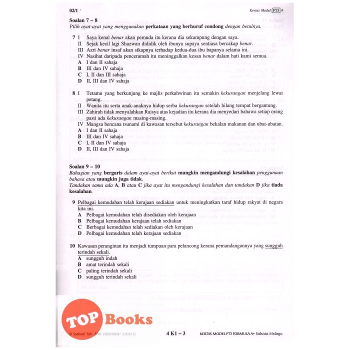 Topbooks Sasbadi Kertas Model Pt3 Formula A Bahasa Melayu Pentaksiran Tingkatan 3 Shopee Malaysia