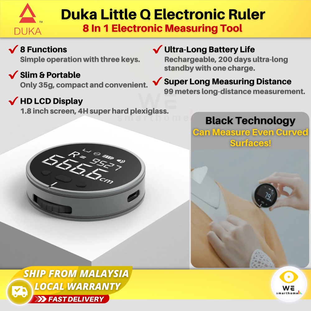 Xiaomi Duka Little Q Electronic Ruler 8 in 1 Length Measuring Tool HD ...