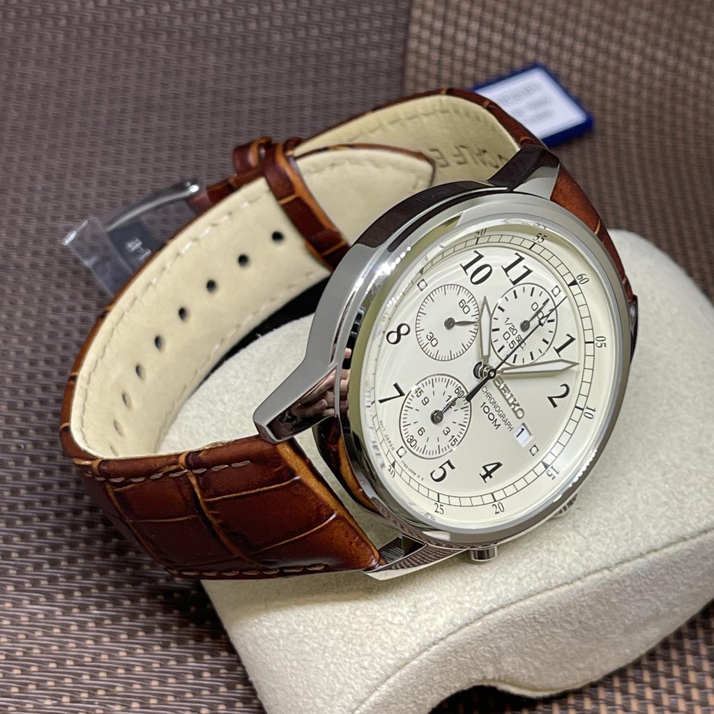 Seiko SNDC31P1 Chronograph 100M Brown Leather Analog Dress Men's Cream Watch  | Shopee Malaysia
