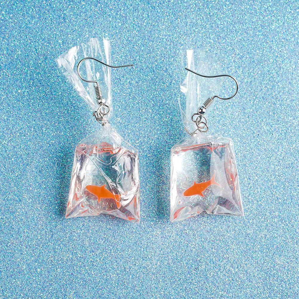 Gold Fish Pocket Drop Earrings Goldfish Water Bag Shape Dangle Hook Earrings Female Charm Jewelry 