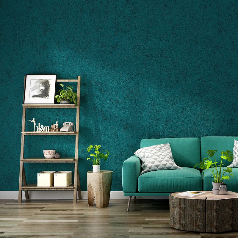 Pure color wallpaper-Peacock blue plain color Mediterranean waterproof  wallpaper INS style TV background non-woven dark green bedroom | Shopee  Malaysia