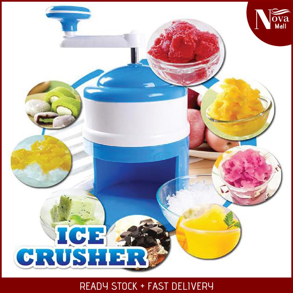 Ice Crusher Shaver Ice Machine Manual Portable Hand Crank Blue Home ...