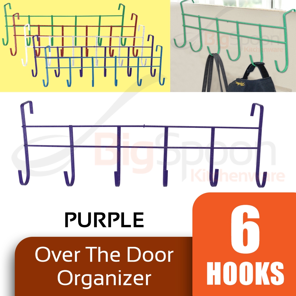 BIGSPOON 6 Hooks Over The Door Hook Rack Hanger Organizer Storage for Hanging Clothes Bags Towel