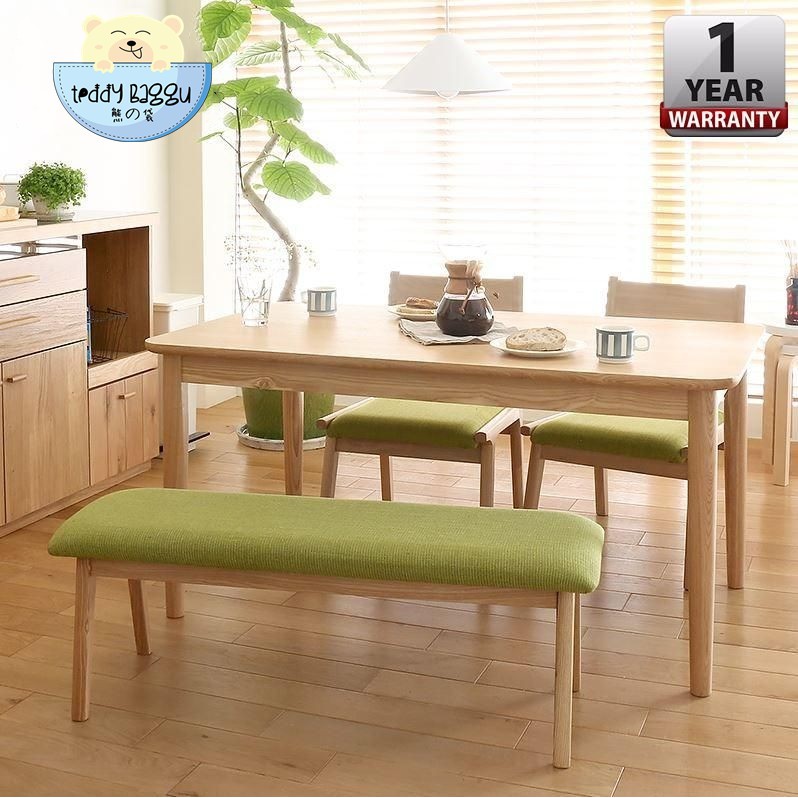 Teddy Alma Japanese Style Solid Rubber Wood Dining Set Table