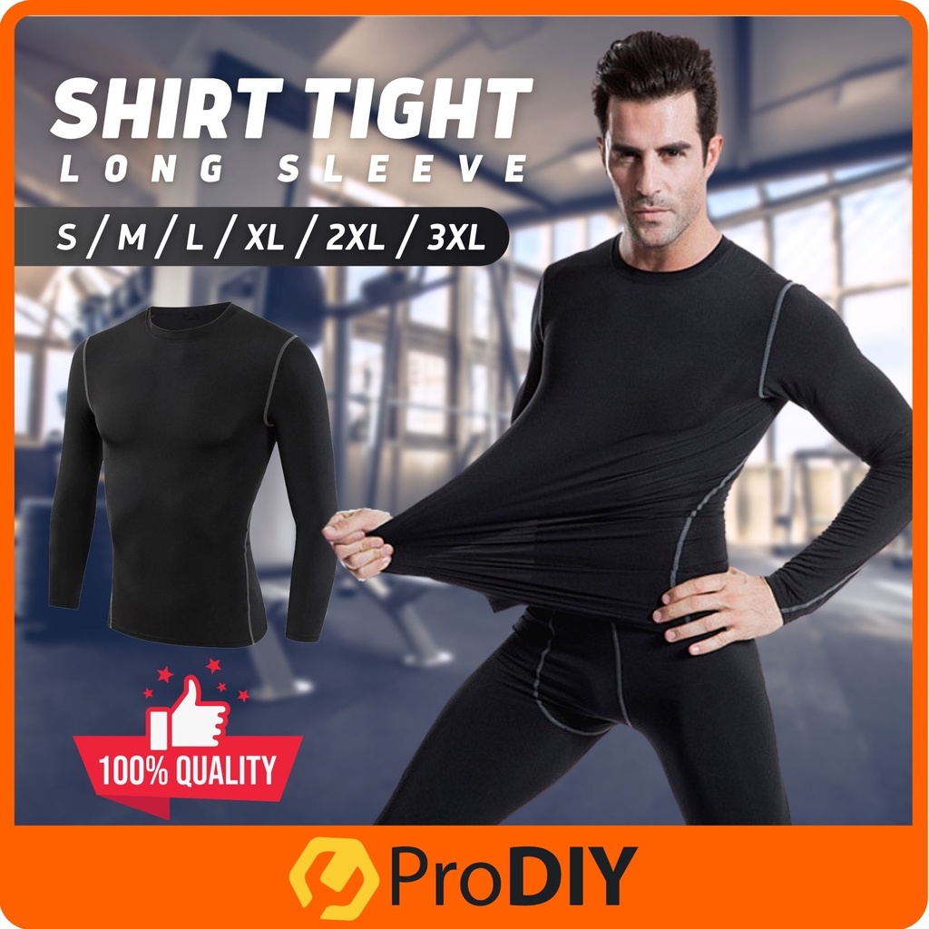 S - 3XL Unisex Gym Running Fitness Adult Tight Sport Shirt Long Sleeve Inner Compression Wear Baju Sukan Lengan Panjang