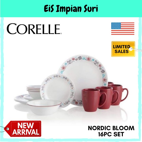 (Ready Stock!!) Corelle Nordic Blooms 16pcs Dinnerware Set (1135291