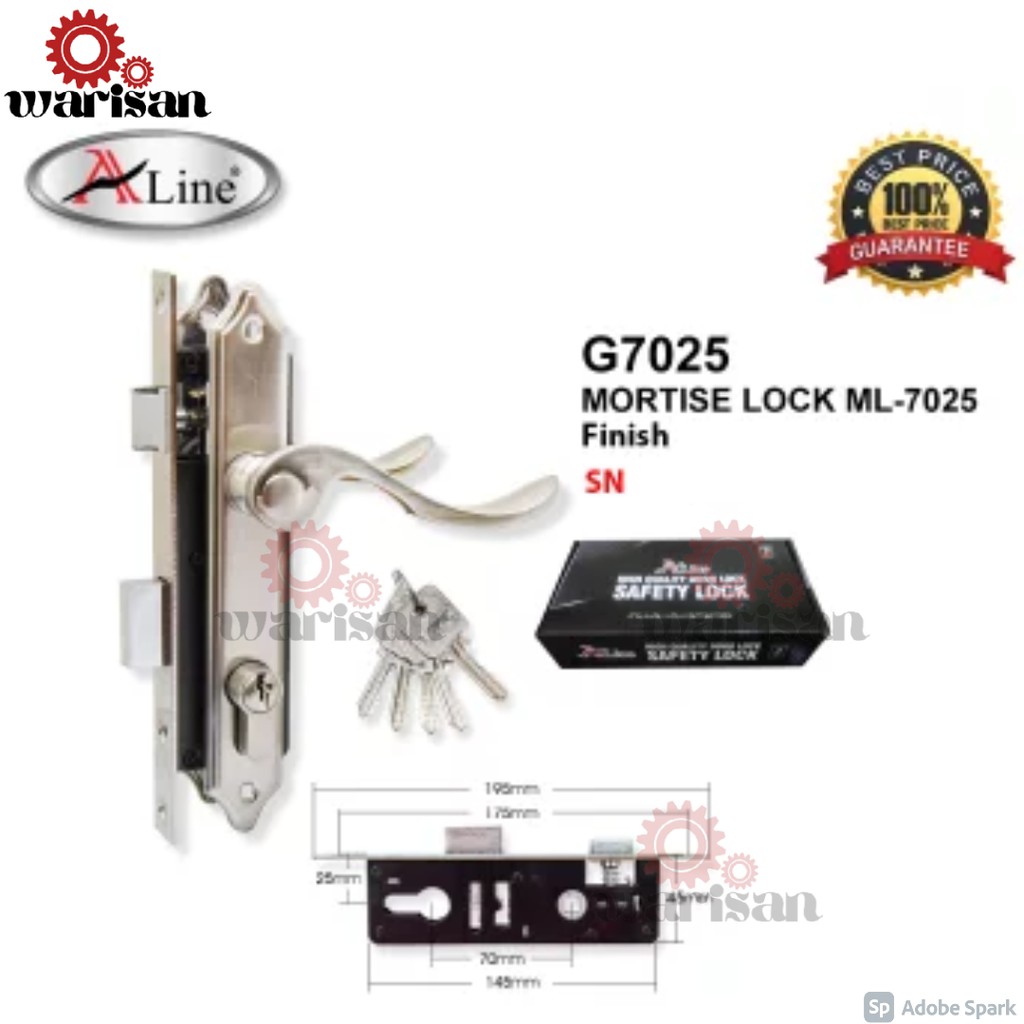 Aline G7025 | G7025-BL Mortise Lock ML-7025 Handle Entrance Iron Door Gate Lock Set