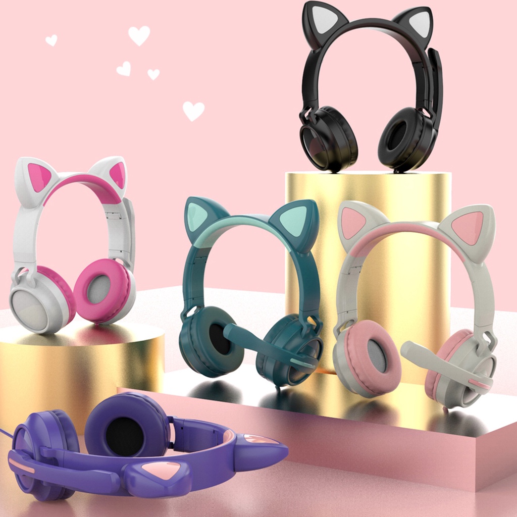 [Fenteer1efMY] Kids Wire Headphones,Cute Cat Over-Ear Headphones with Built-in Wired Headset for Phones, PC,Laptop, Girls