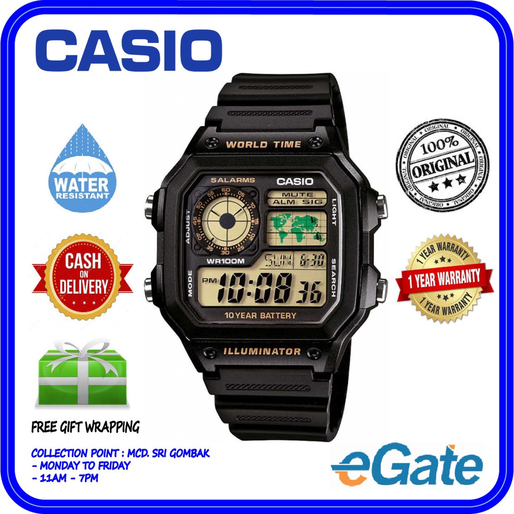 Casio Ae 10wh 1bv Men Digital World Time Classic Black Resin Band Original Sporty Watch Shopee Malaysia