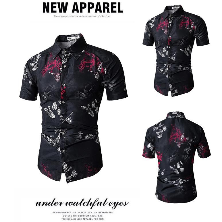 musim panas kasual Hawaii floral blouse lengan pendek gaya 