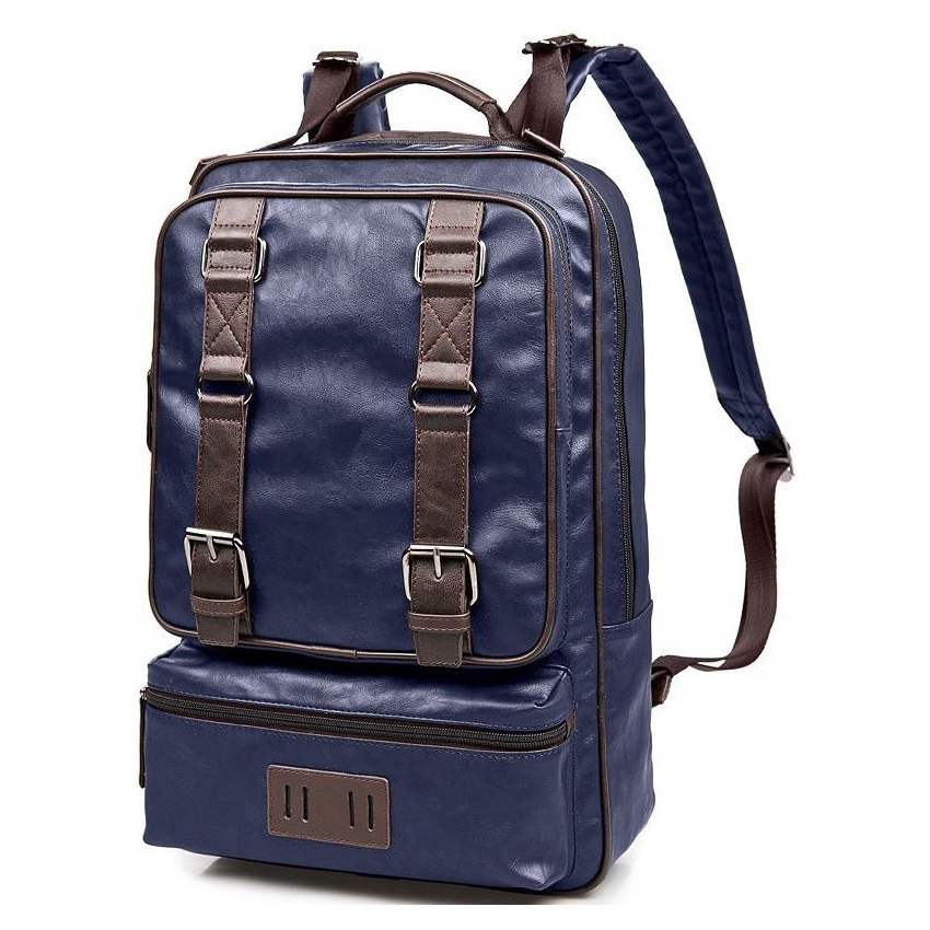 Men S Pu Male Black Backpack Preppy Style Laptop Multi Pocket