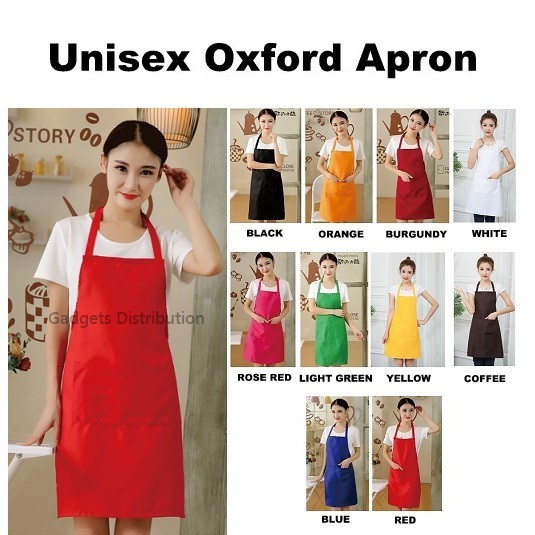 Unisex Plain Polyester Colorful Oxford Apron 2 Front Pockets Black Blue Green Coffee Orange Red White Yellow 2424.1