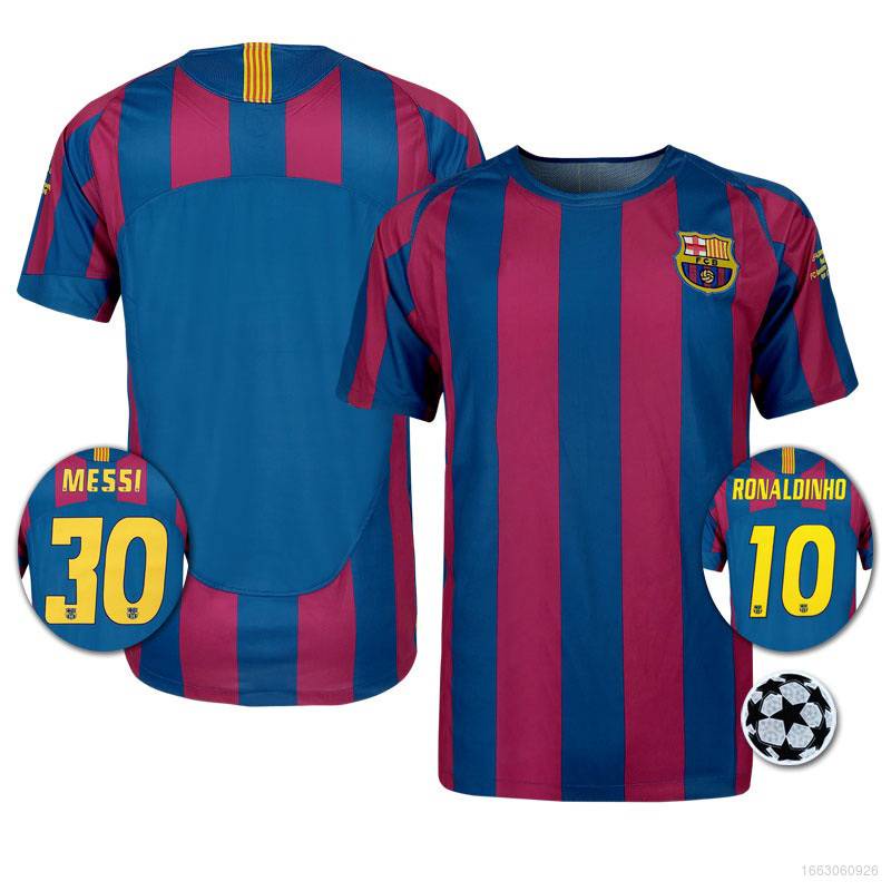 2005-06 Barcelona Retro Home Jersey Football Tshirts Ronaldinho Messi