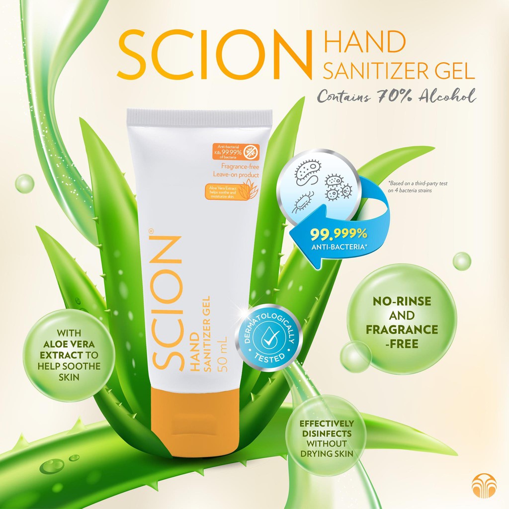Ready Stock Scion Hand Sanitizer Gel 50ml ~ 99.999% Anti Bacteria, Fragrance FREE and No Rinse