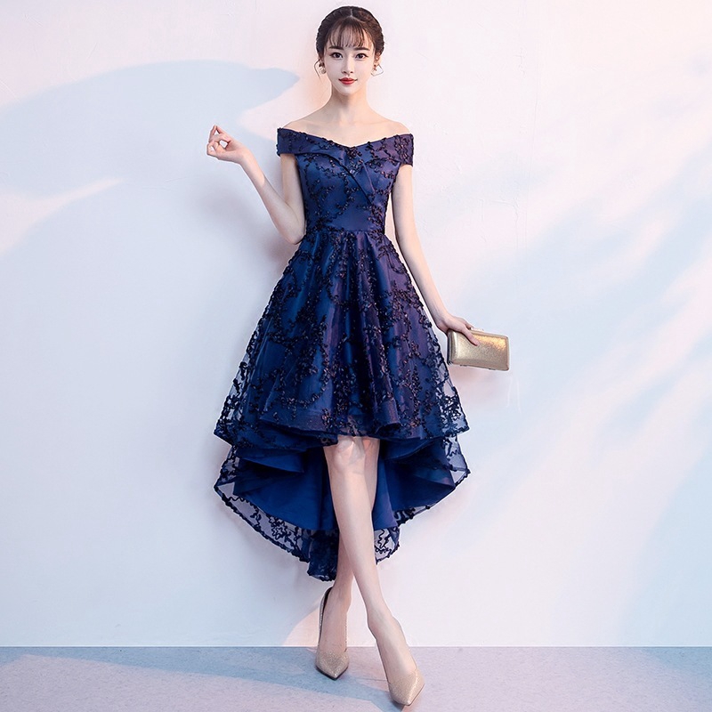 Navy blue dress ladies party evening dress red trailing wedding dress Black Slim dress bridesmaid dress piano playing