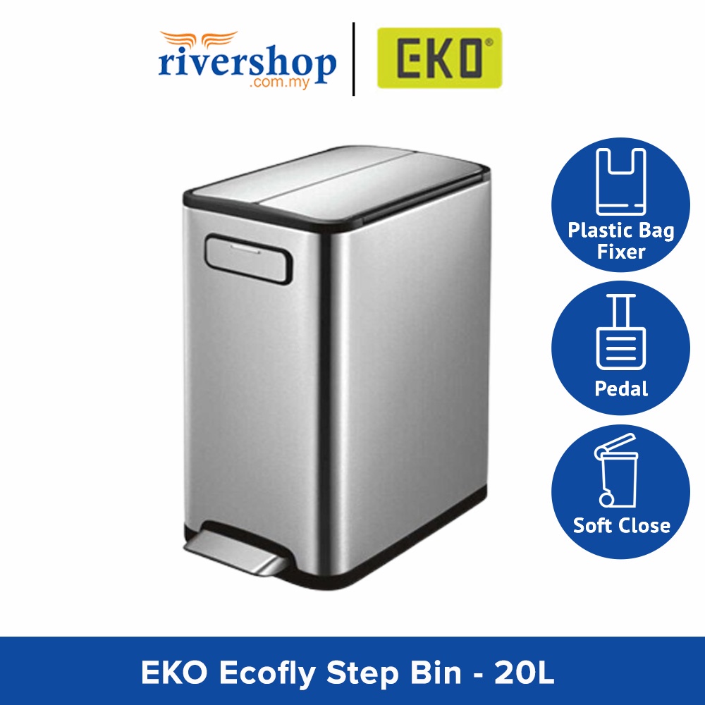 EKO Ecofly Step Bin EK9377MT - 20L Stainless Steel Dustbin Rubbish Bin Trash Can Tong Sampah for Kitchen Office Hotel