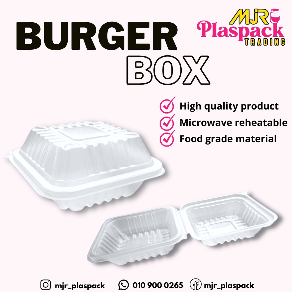 100pcs Burger Box Disposable Plastic Food Box Burger Box With Lock Bekas Burger Bekas 