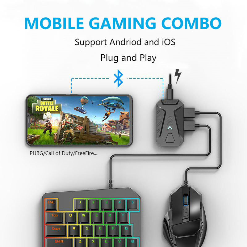 2021 Upgrade Mobile Gaming Set One Handed Keyboard Mouse Converter Dock Combo For Pubg Mobile Call Of Duty Mobile Legend Support Iphone Android Shopee Malaysia