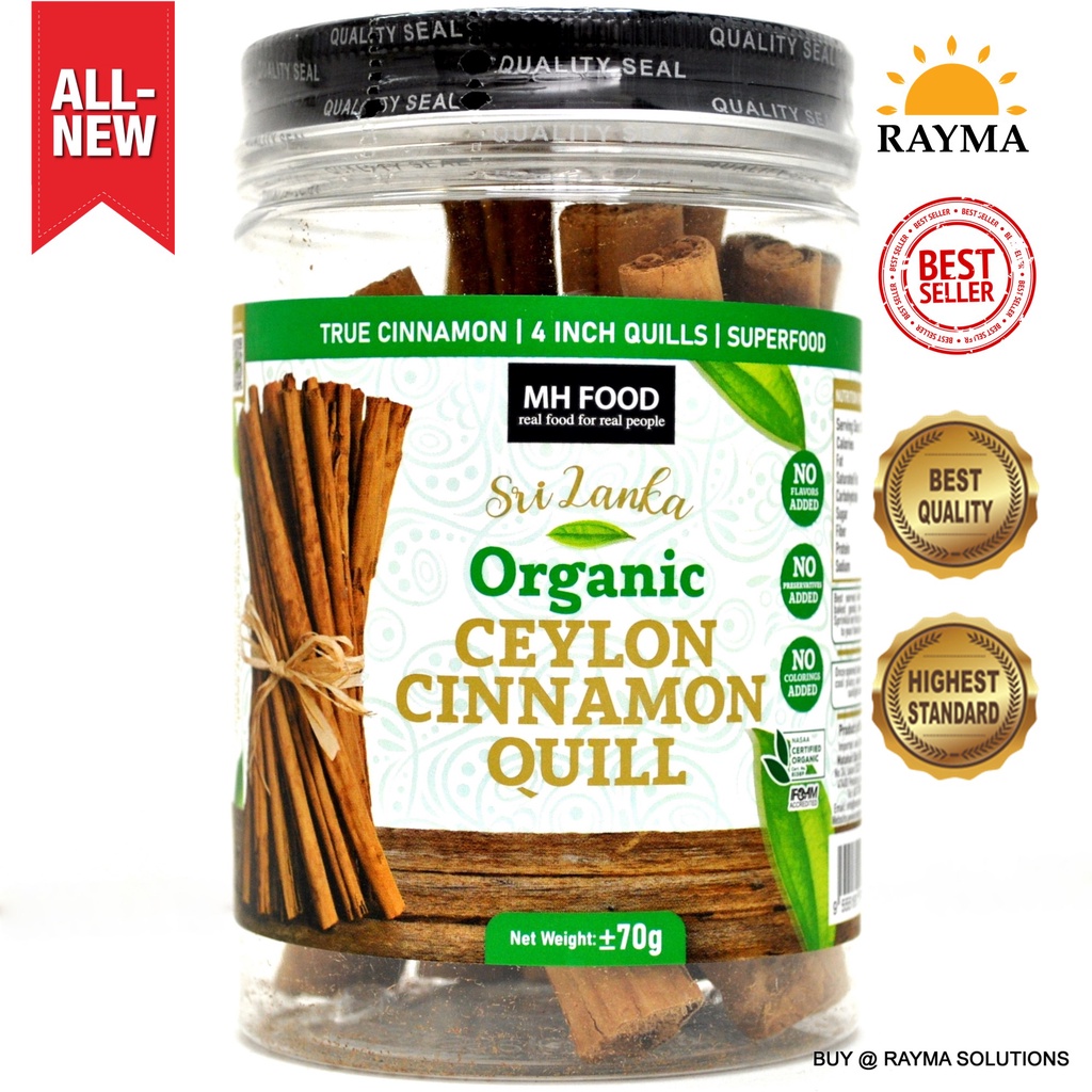 MH FOOD Premium Sri Lanka Organic True Ceylon Cinnamon Quill Stick, 70g / Organik Benar Ceylon Kayu Manis Quill, 70g