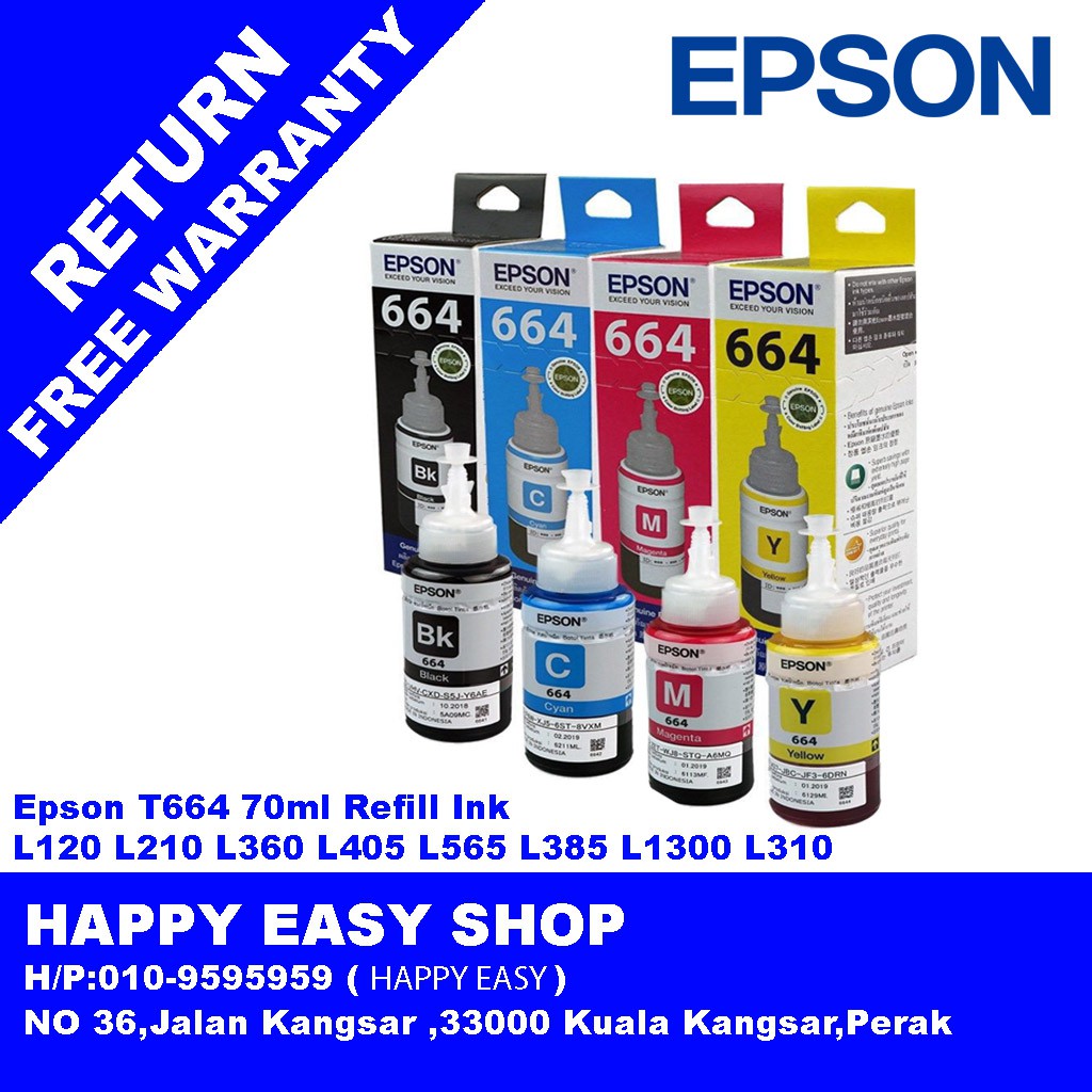 Epson T664 70ml Refill Ink L120 L210 L360 L405 L565 L385 L1300 L310 Shopee Malaysia 4497