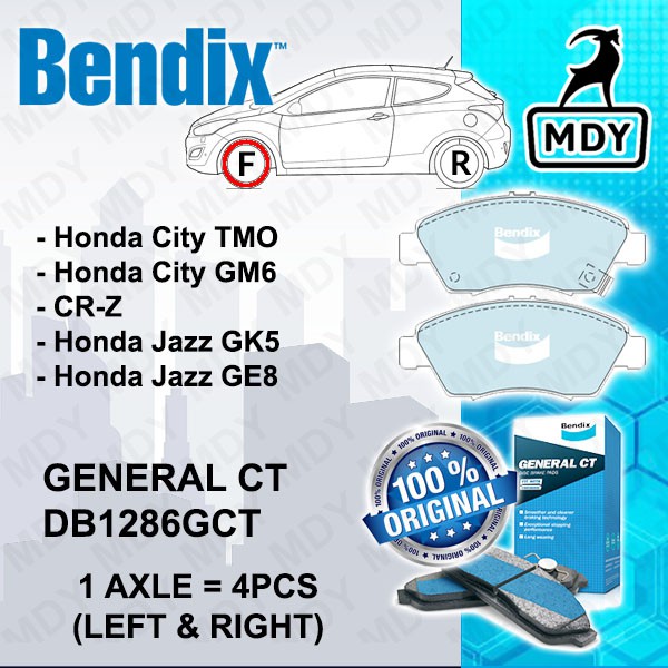 Bendix GCT DB1286 Front Honda City TMO GM6 GK5 Disc Brake Pad CRZ Freed