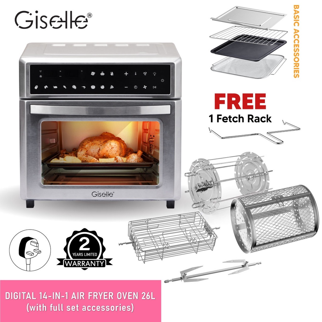Giselle Digital/Manual 12/14-in-1 Air Fryer Oven 26L Toast/Bake/Broil