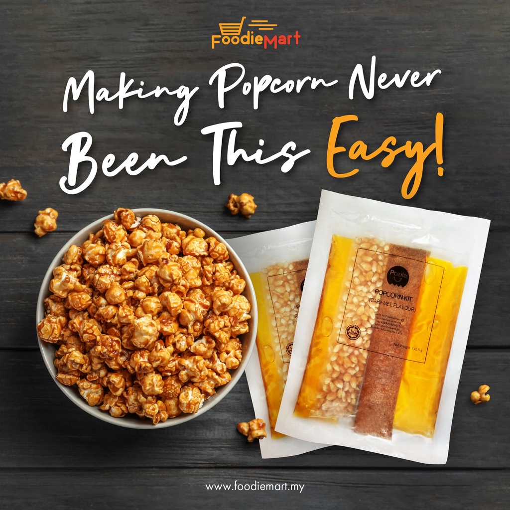 FOODIEMART HALAL Pozila Popcorn Kit - FREE CONTAINER (Easy DIY Caramel Popcorn No Popcorn Maker Needed) [MERDEKA PROMO]