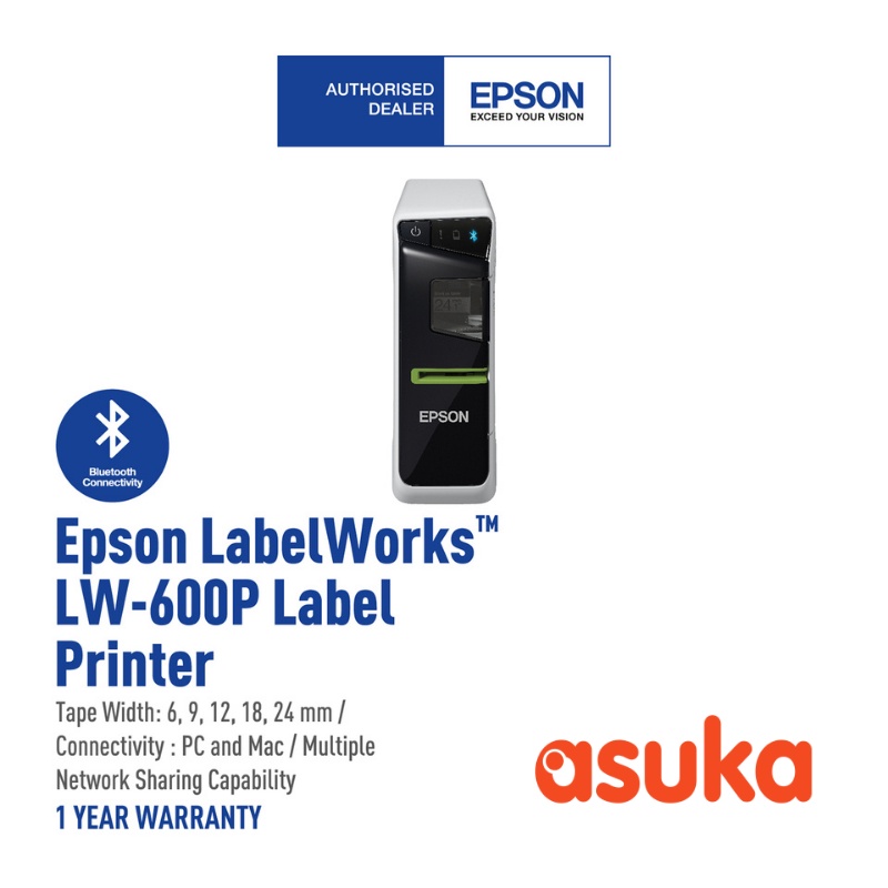 Epson Labelwork LW-600P Printer / Via Smart Device / Tape Cutter: Built-in, Automatic
