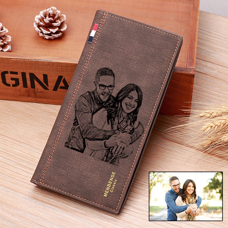 Women Men Long Wallet Clutch Personalized Custom Engraved Picture Text Photo Wallets Christmas Birthday Gift Father's Day Him